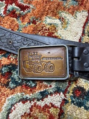 Vintage Steiger Tractor Embossed Leather Belt size 34-36” WAIST